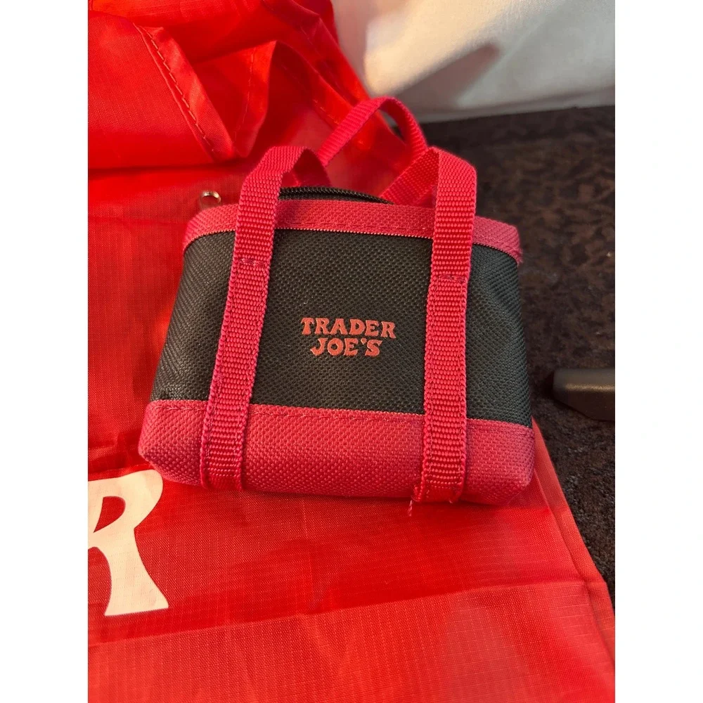 Trader Joe's Red Reusable Grocery Bag Foldable Tote with Mini Carrying Case